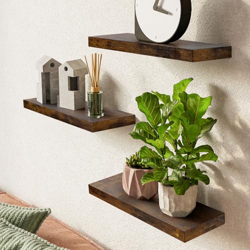 Black Set of 3 16in Floating Wall Shelves B265