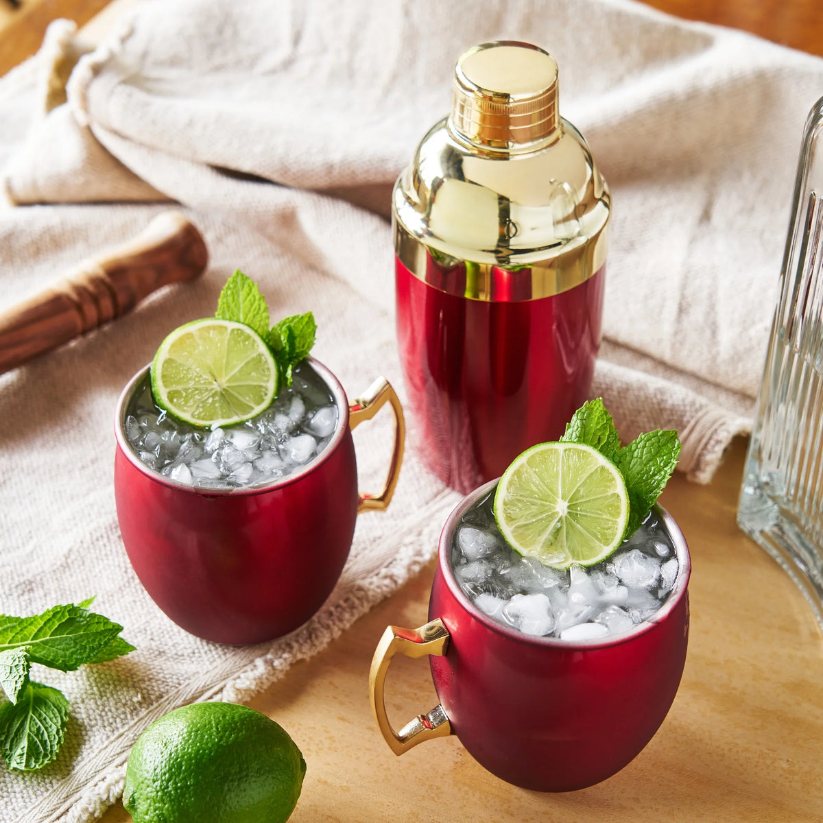 Red Moscow Mule Mug and Cocktail Shaker Set O891