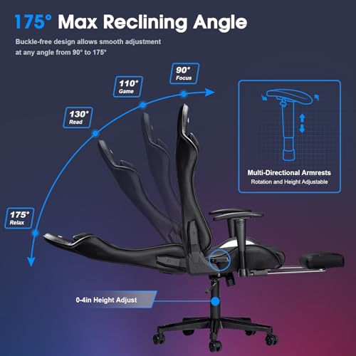 Black Ergonomic Gaming Chair with Footrest F705