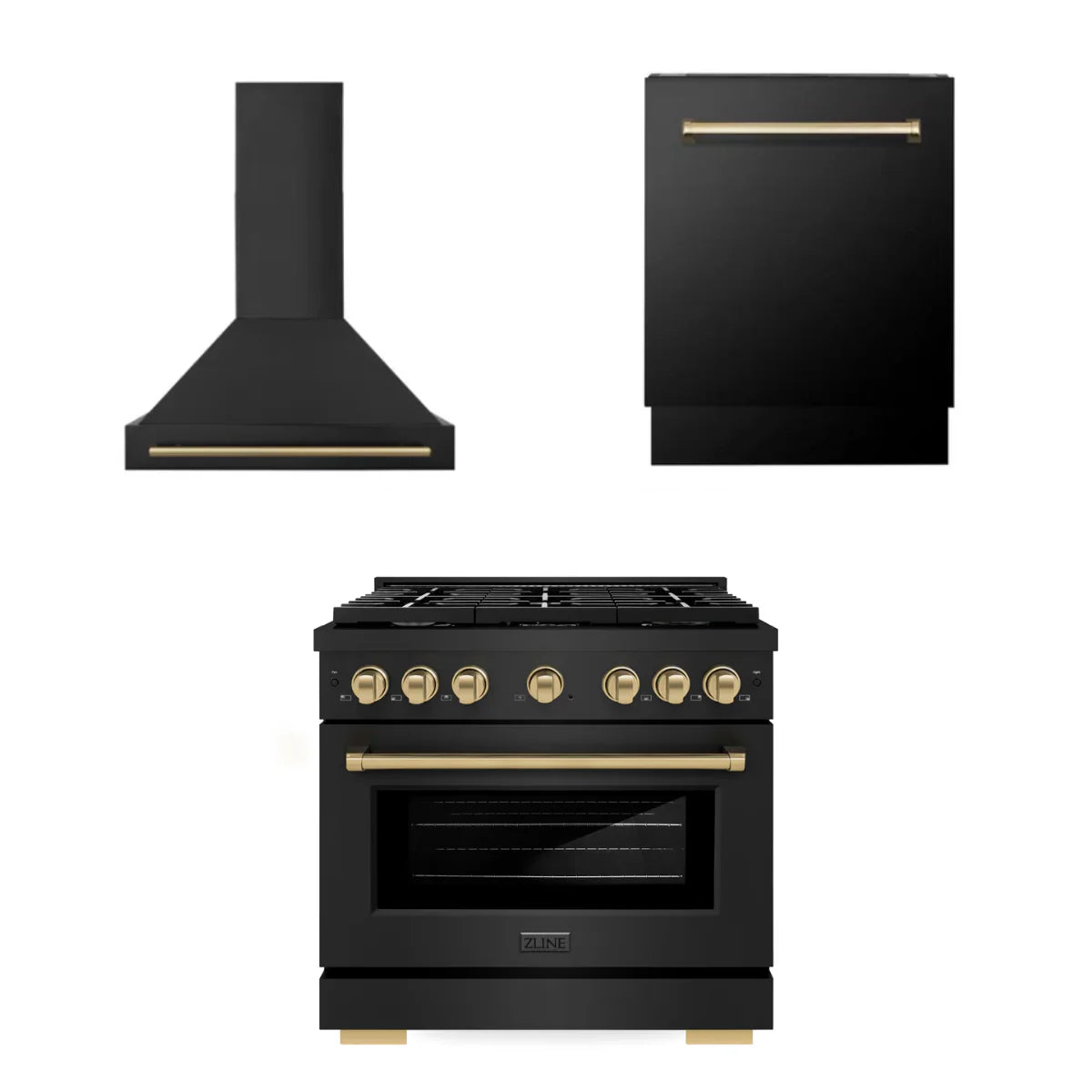 36 In. Gas Range, Range Hood, Dishwasher in Black Stainless Steel A9964
