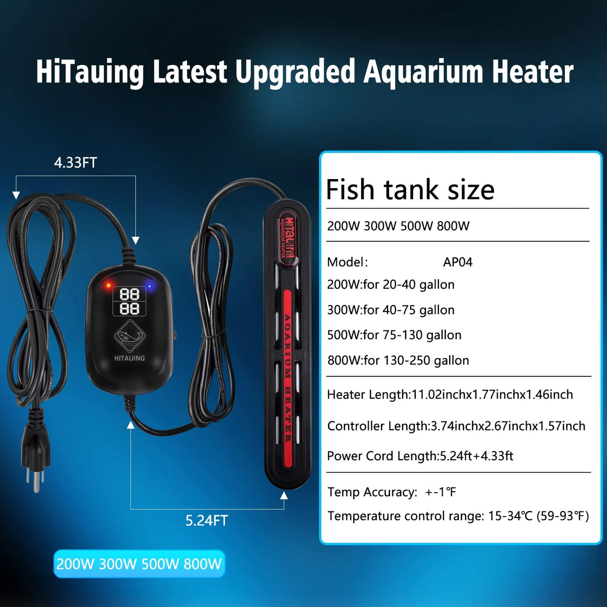 200W/300W/500W Submersible Aquarium Heater Y439