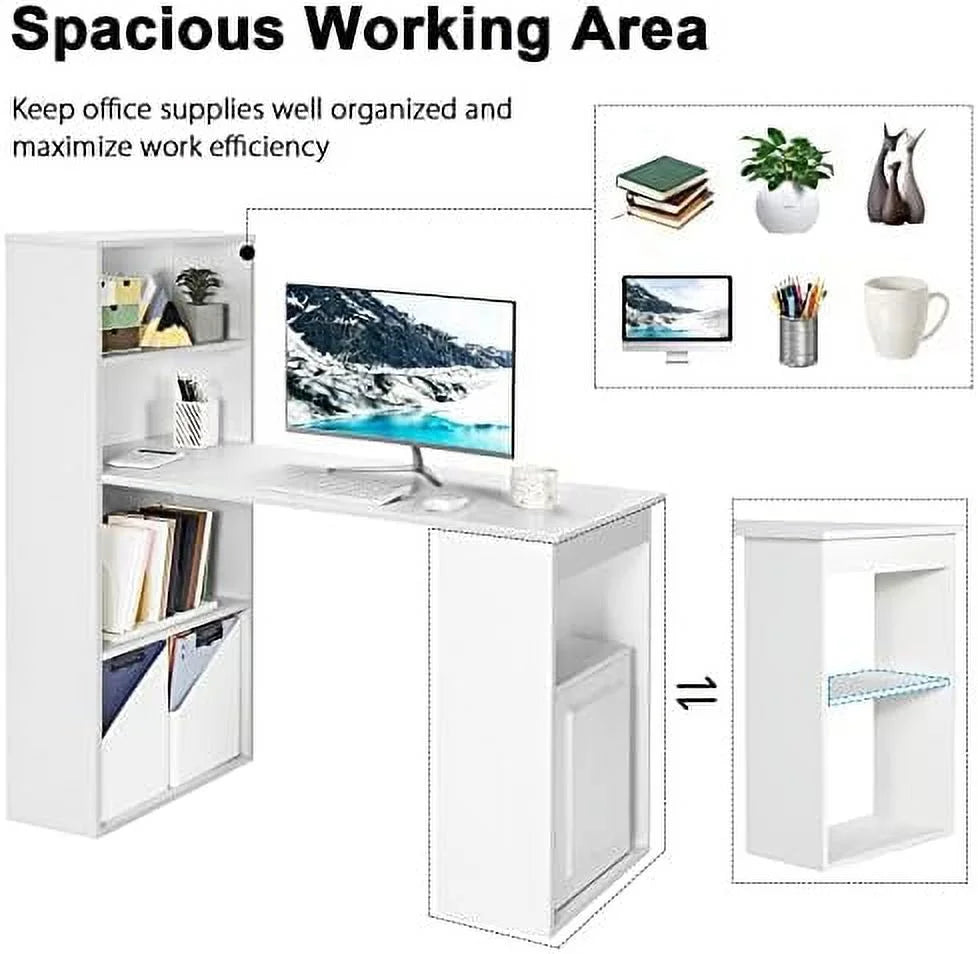 Black Computer Desk with Bookcase and CPU Stand T98111
