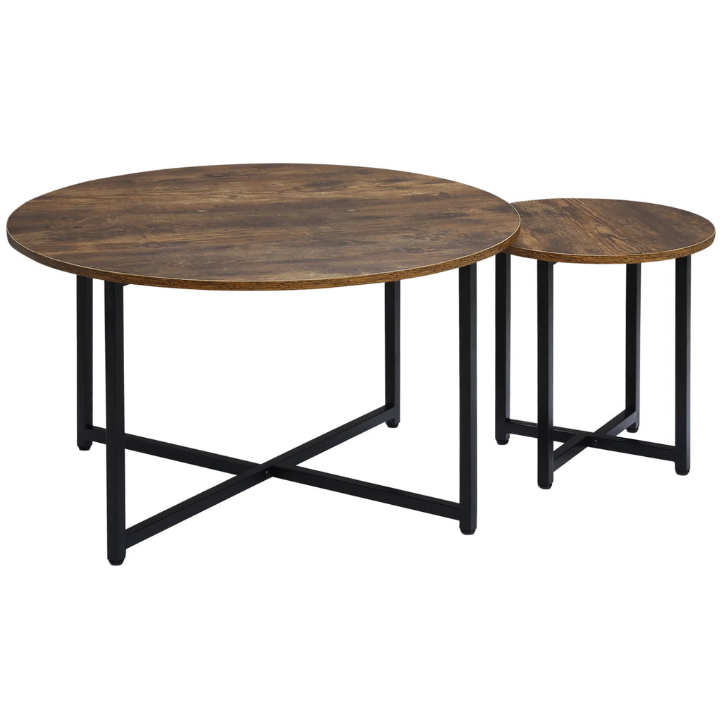 Round Coffee Table Set of 2 with Metal Frame W693417