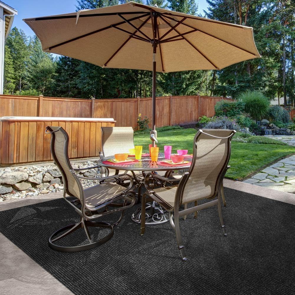Heavy-Duty Ribbed Indoor Outdoor Carpet with Rubber Marine Backing Charcoal Black 6 Feet X 15 Feet G610