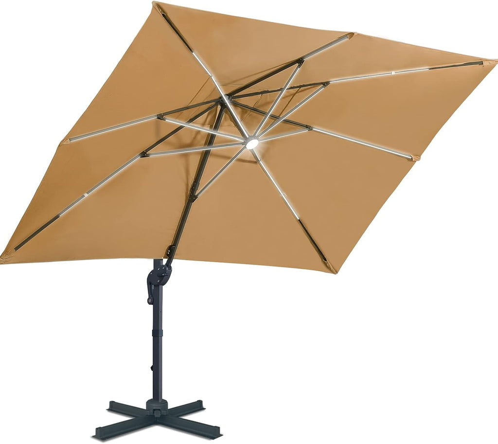 10x13ft Solar Powered LED Cantilever Patio Umbrella B984