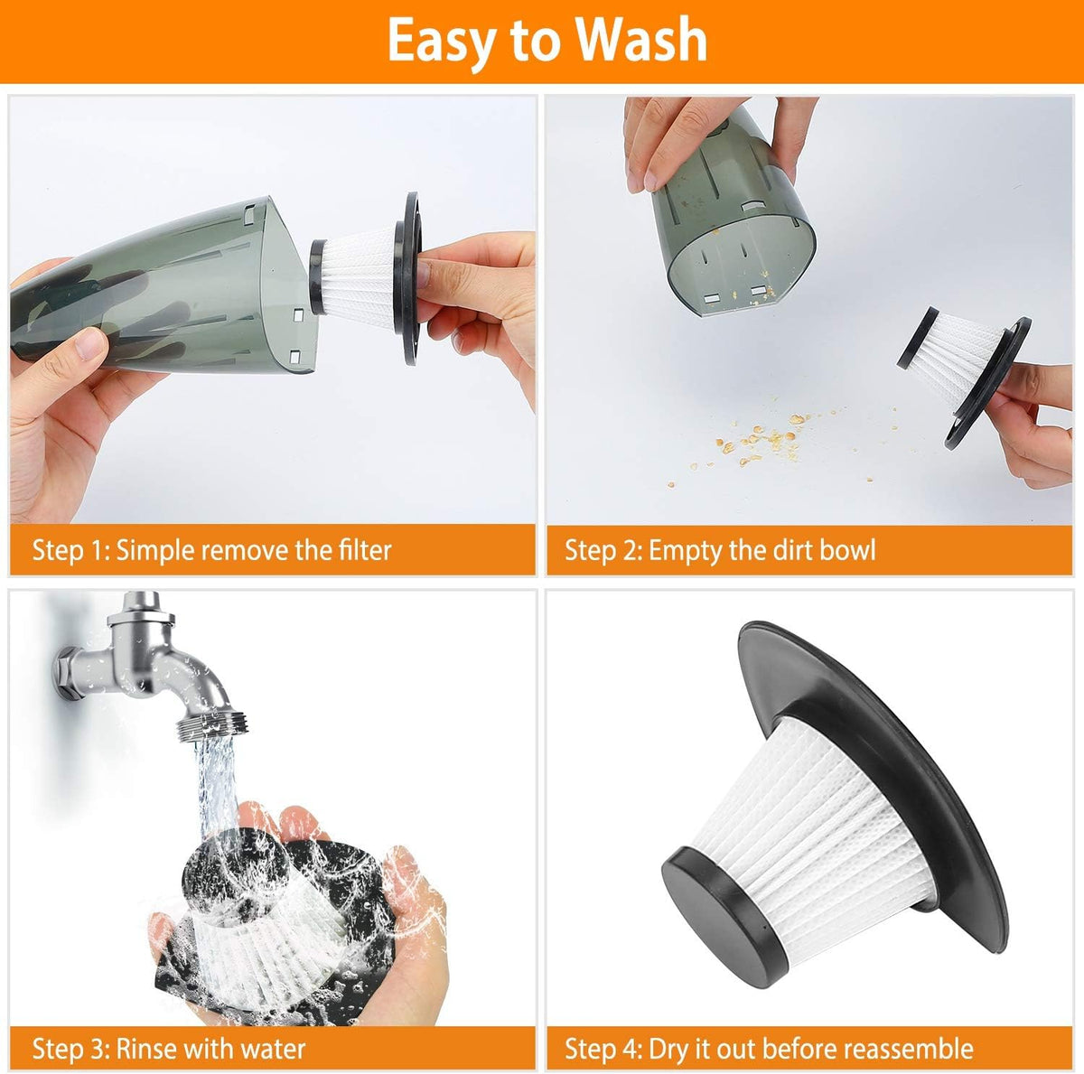 Cordless Handheld Car Vacuum with Waterwashable Filter Pack of 2 Y194
