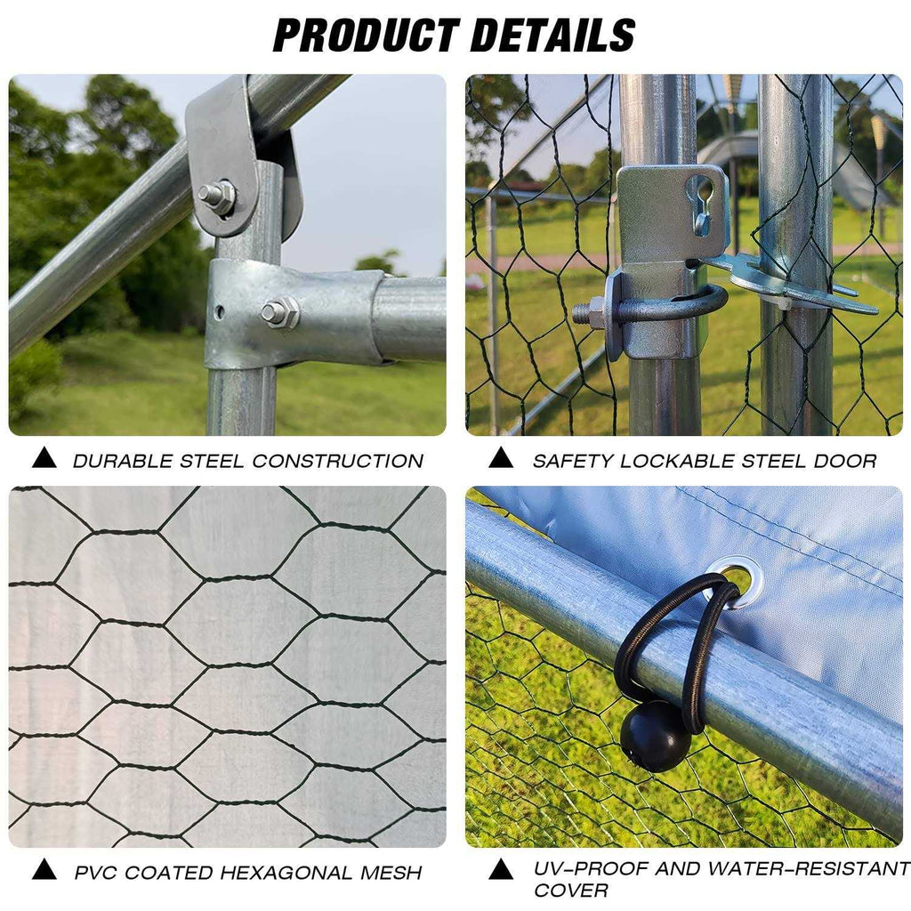Large Metal Walk-in Chicken Coop with Waterproof Cover P984
