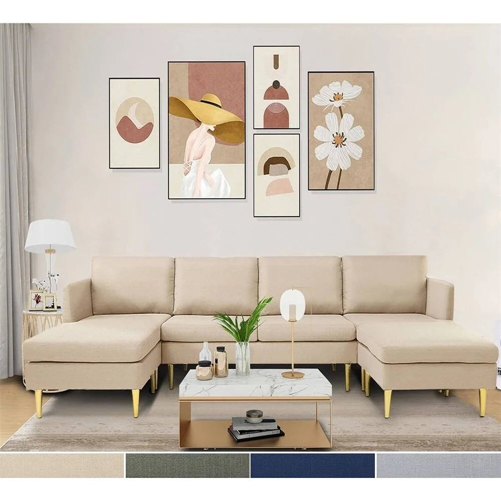 Navy Blue Convertible Sectional Sofa with Metal Legs P11534