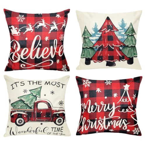 16x16 Inches Plaid Throw Pillow Covers Set of 4 L4658