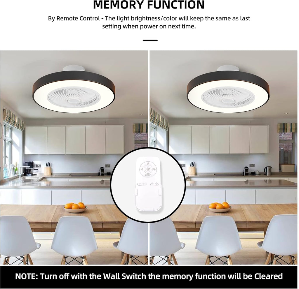 Black 22 Inch Ceiling Fan with Light and Remote A642