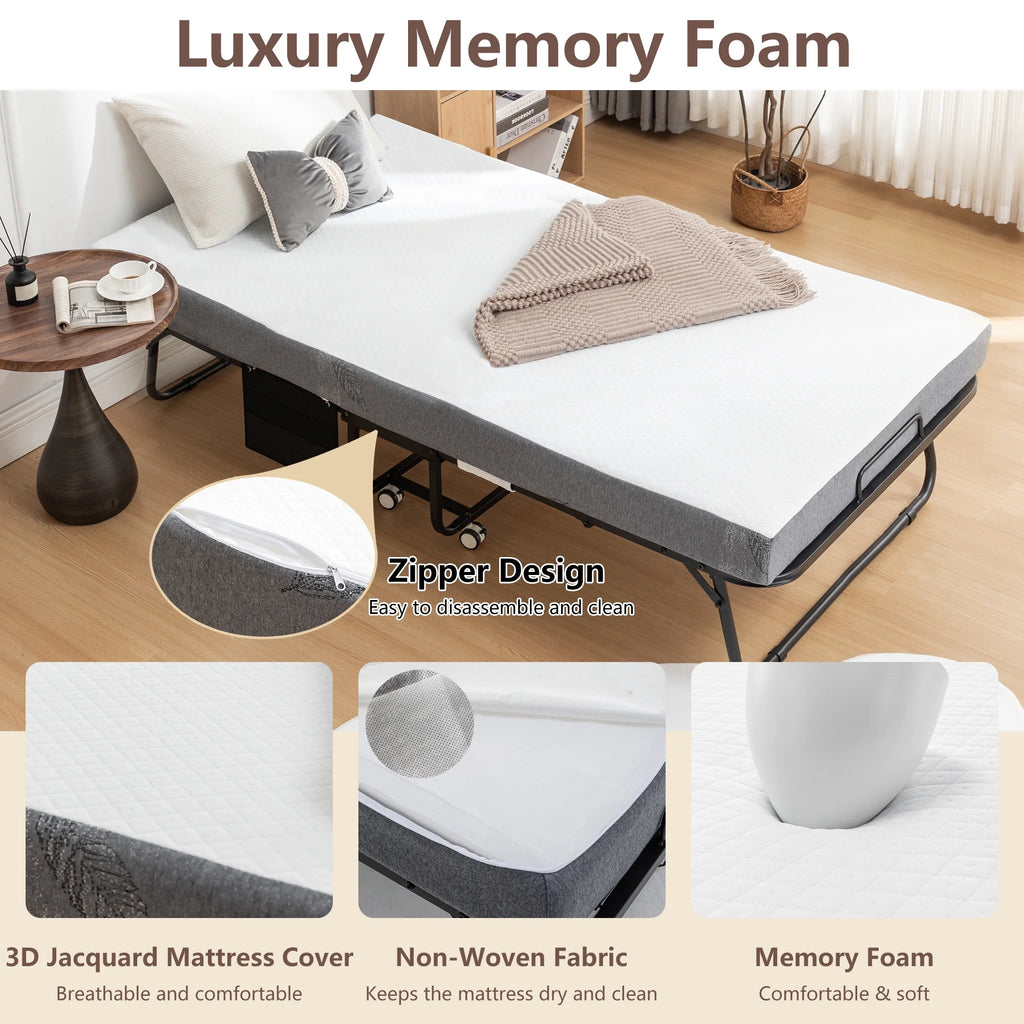 Folding Bed with Memory Foam Mattress Metal Frame B7959