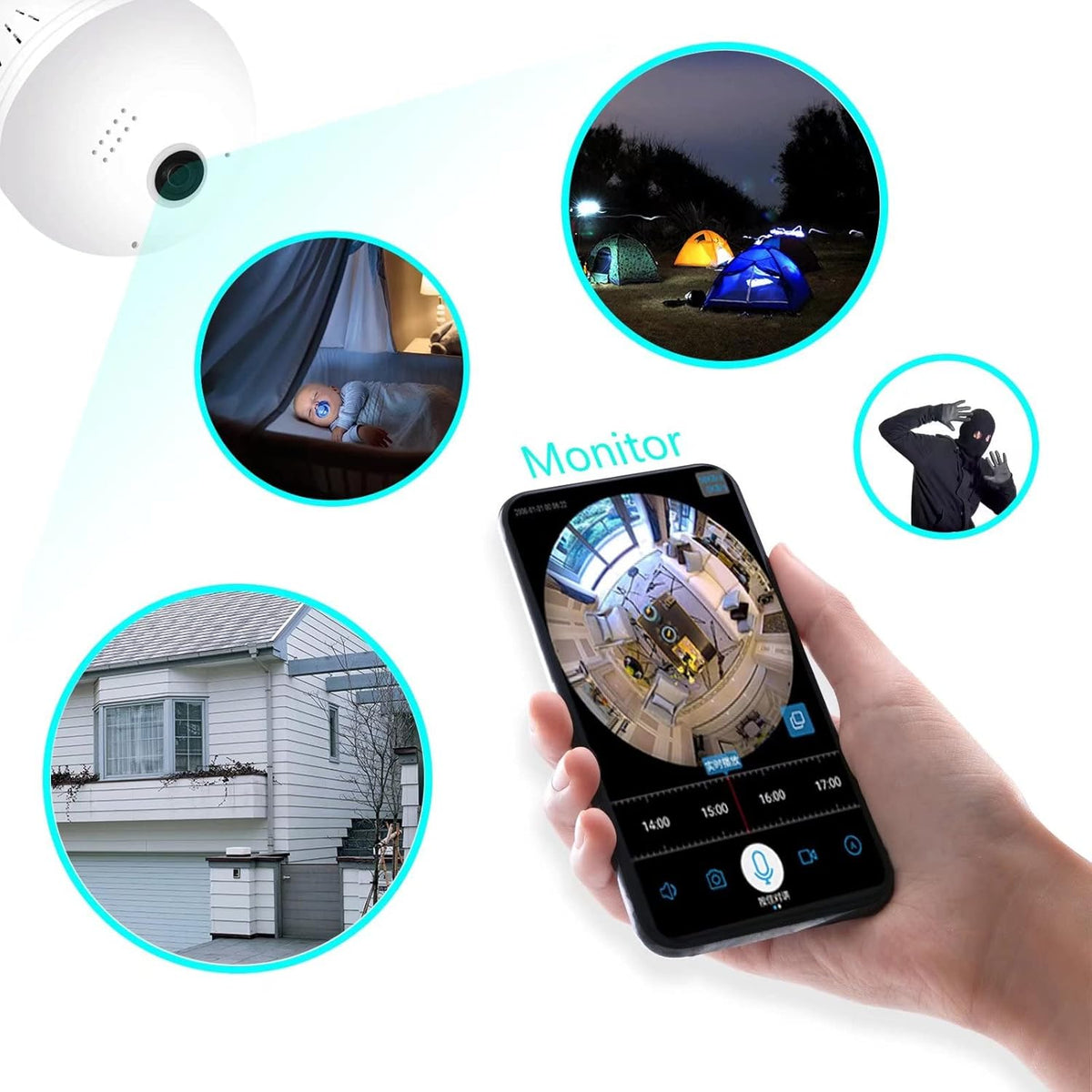 1080p 360 Degree WiFi IP Camera with Night Vision W59197