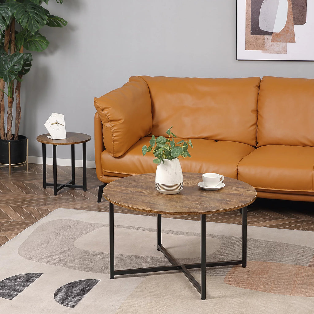 Round Coffee Table Set of 2 with Metal Frame W693417