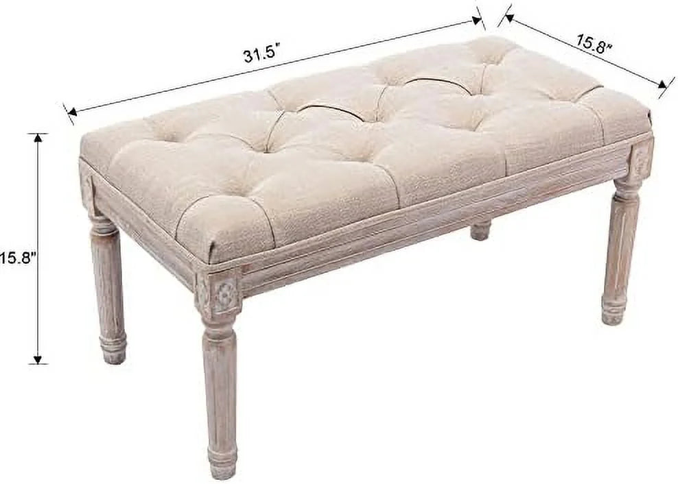 Fabric Tufted Upholstered Beige Bench Y937596