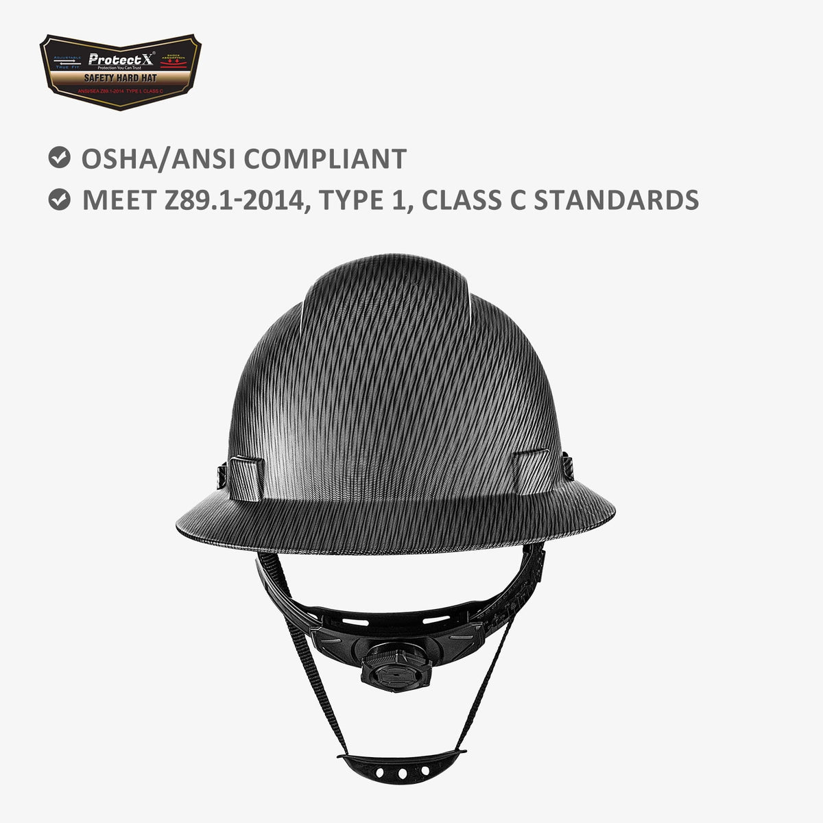 Full Brim Vented Hard Hat 6-point Adjustable Ratchet Suspension Grey Carbon Fiber C886387