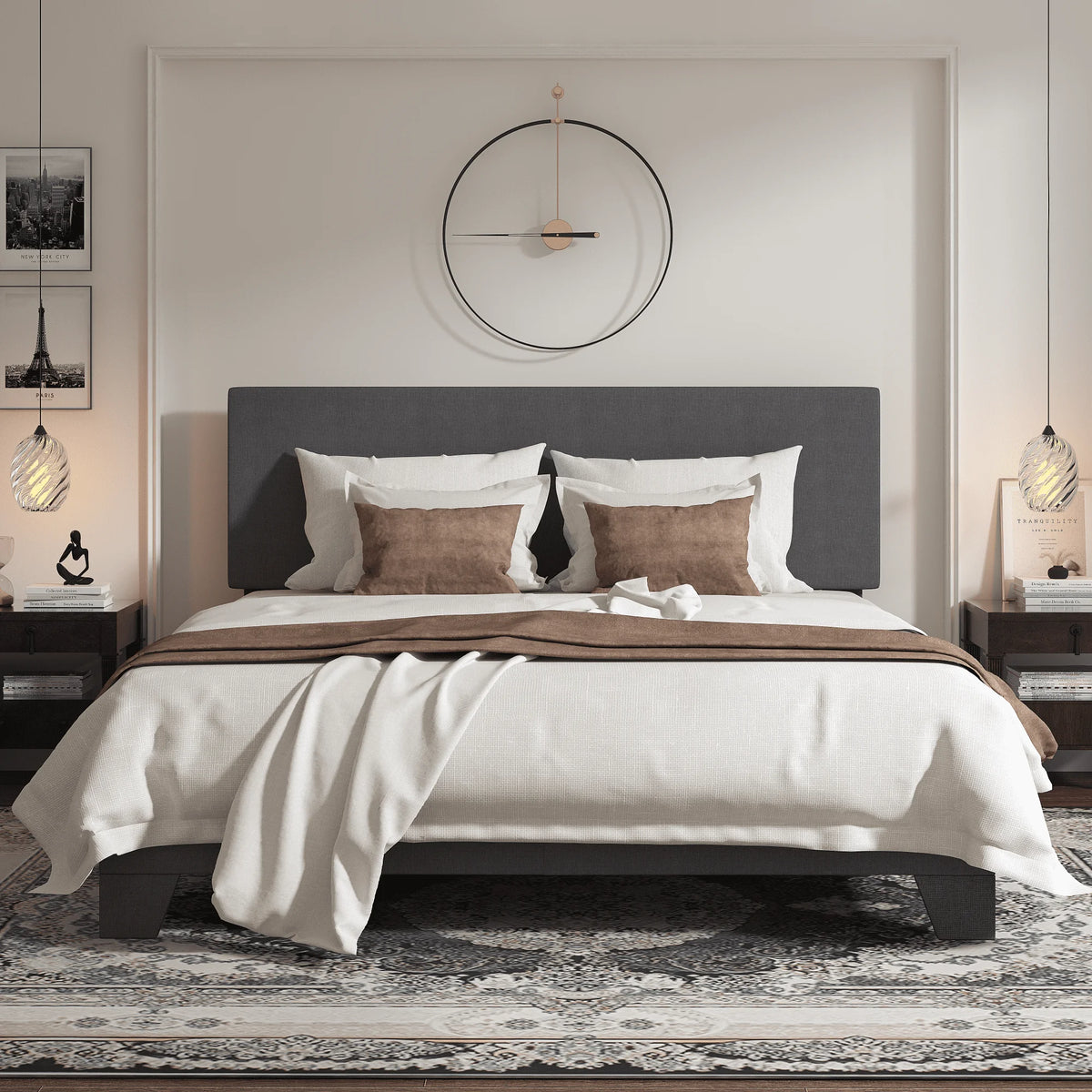 Queen Upholstered Platform Bed Frame with Adjustable Headboard G76886
