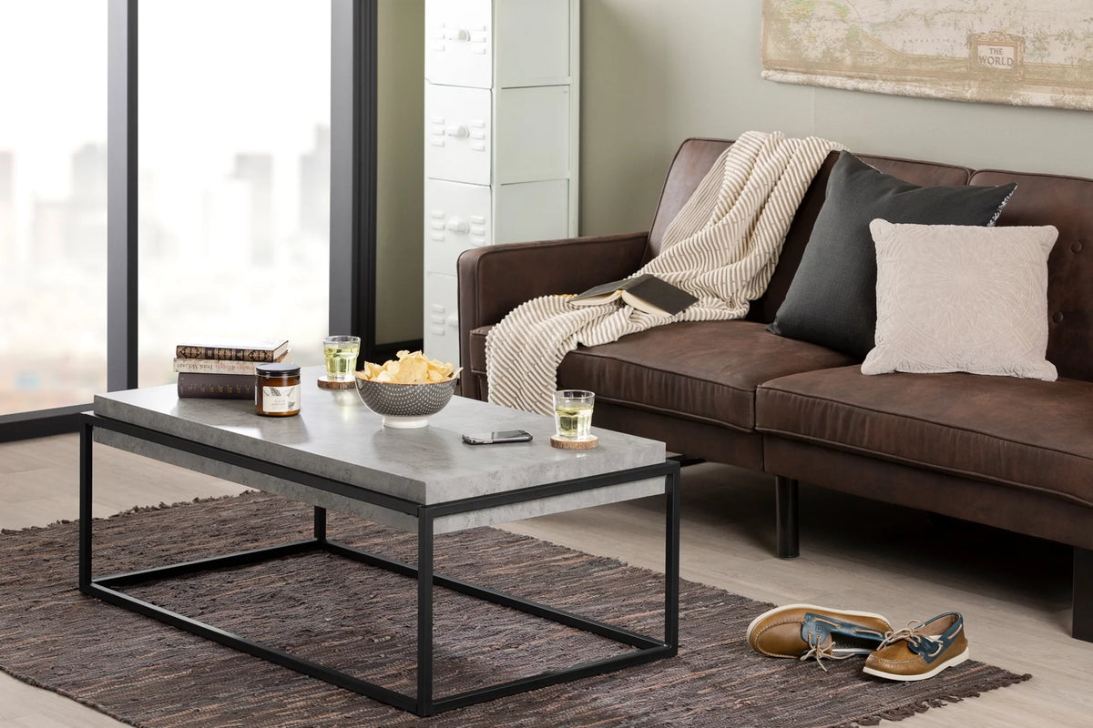 44" Coffee Table in Concrete Gray and Black Q7038