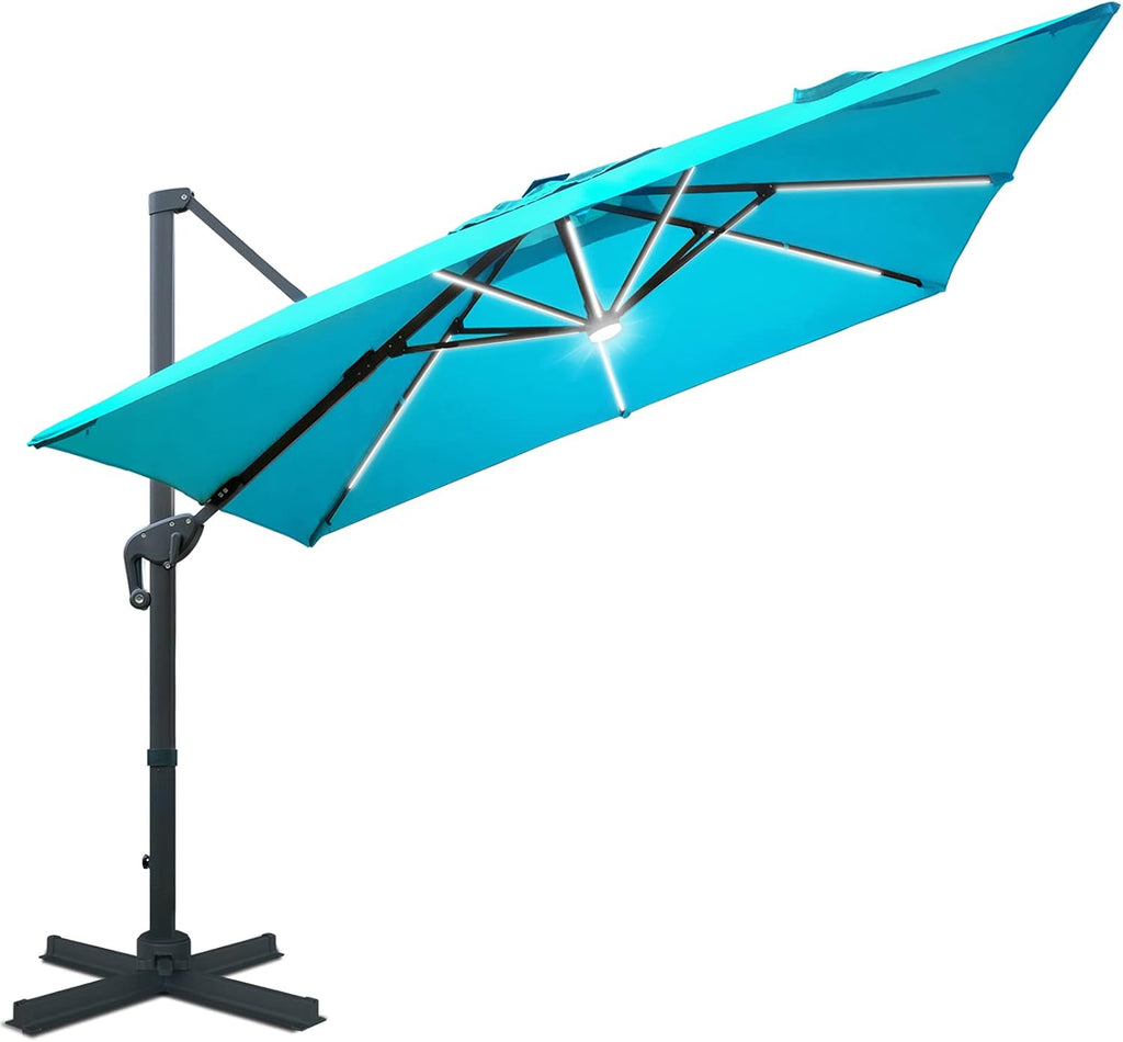 10x13ft Solar Powered LED Cantilever Patio Umbrella B984