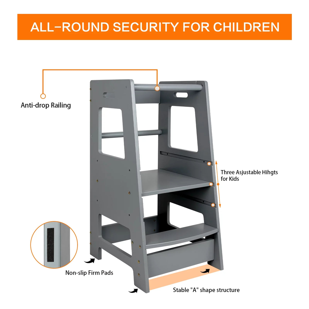 Wooden Adjustable Kids Step Stool N941760