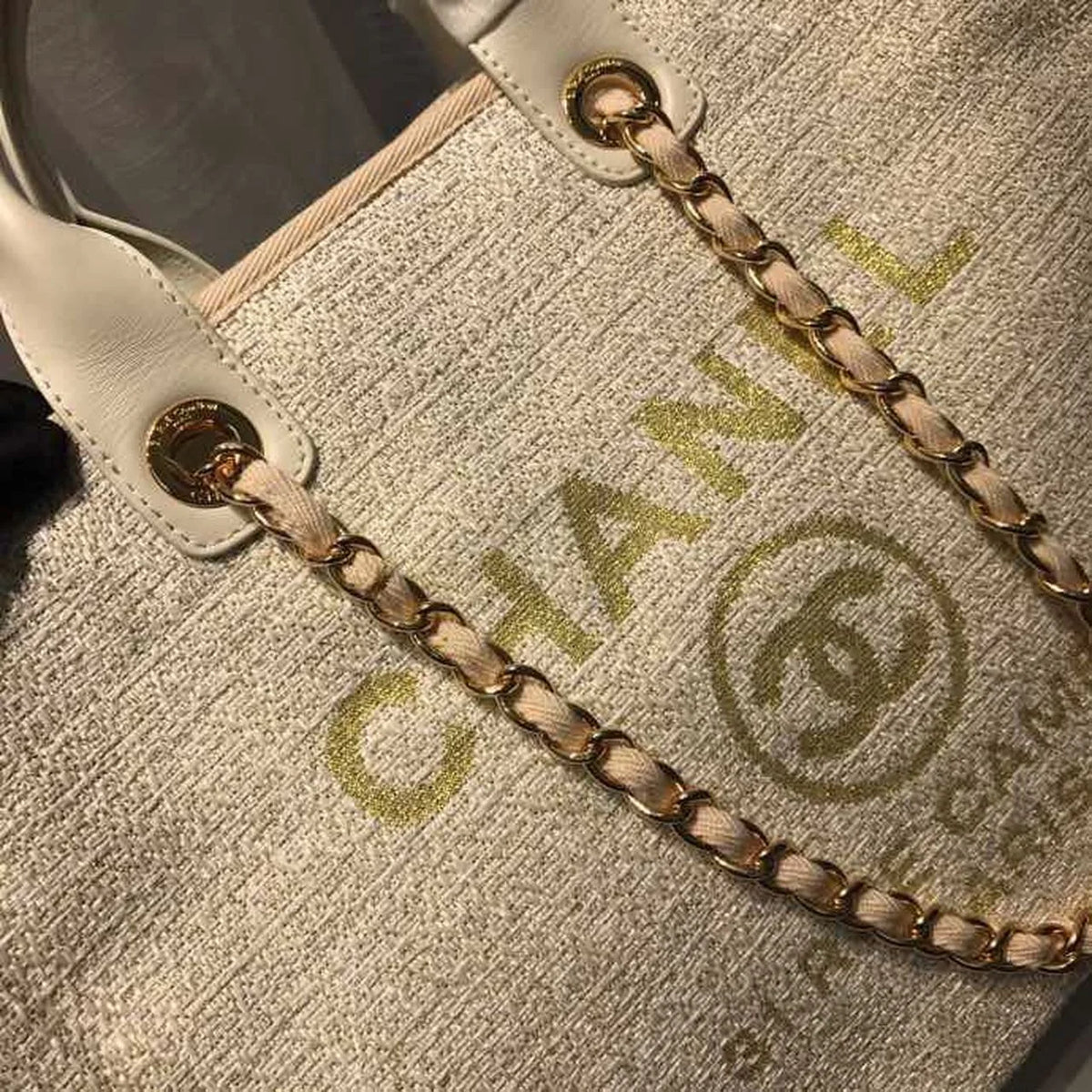 Beige Cream Tweed Canvas Tote Bag G2702
