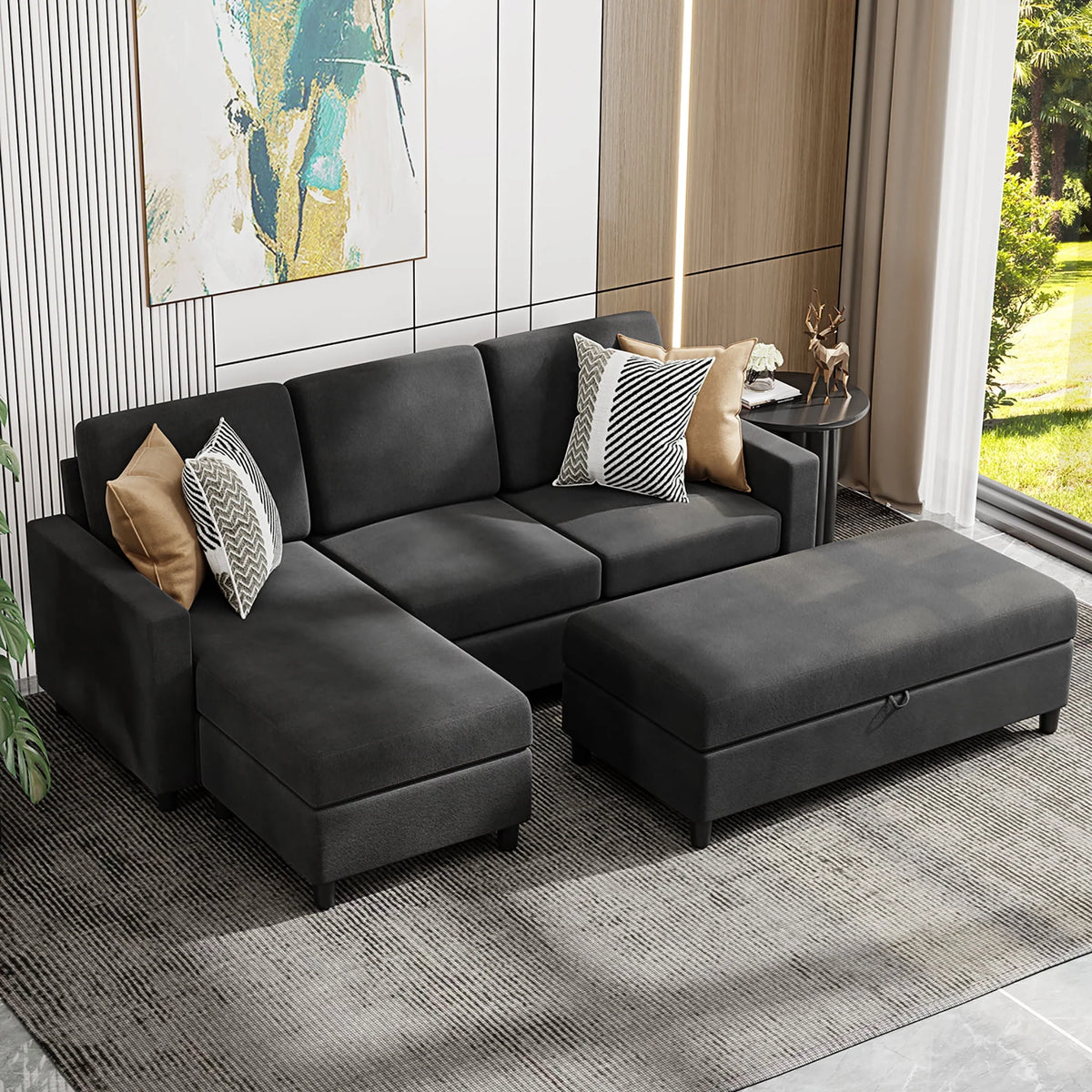 L-Shaped Sofa with Linen Fabric H415747