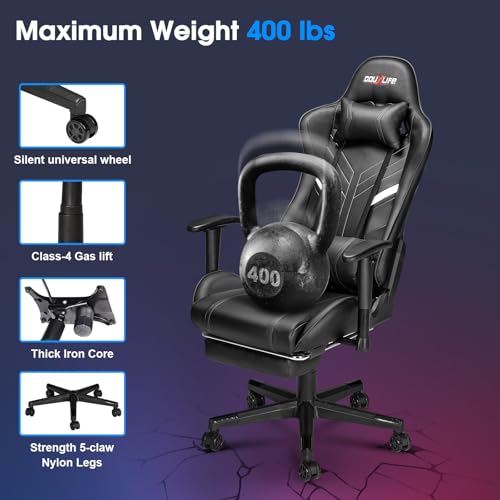 Black Ergonomic Gaming Chair with Footrest F705