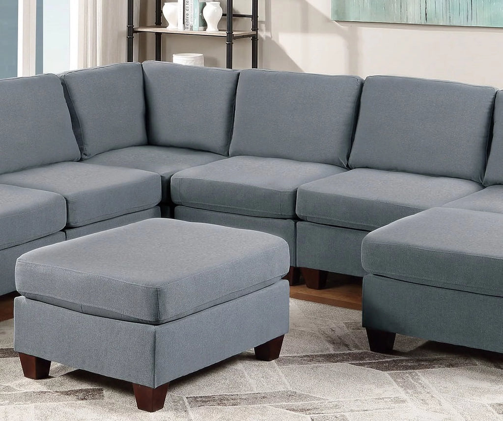 Grey Linen Like Fabric 9pc Modular Sectional Set N2088