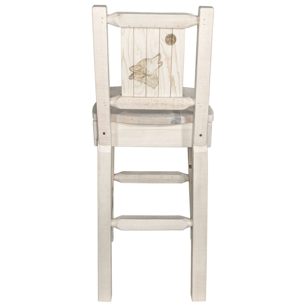 Counter Height Back Barstool with Laser Engraved Wolf Design S8734