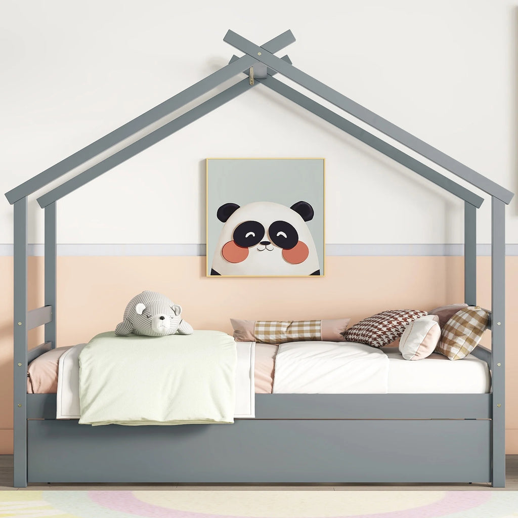 Twin Size White Bed Frame with Trundle S35927