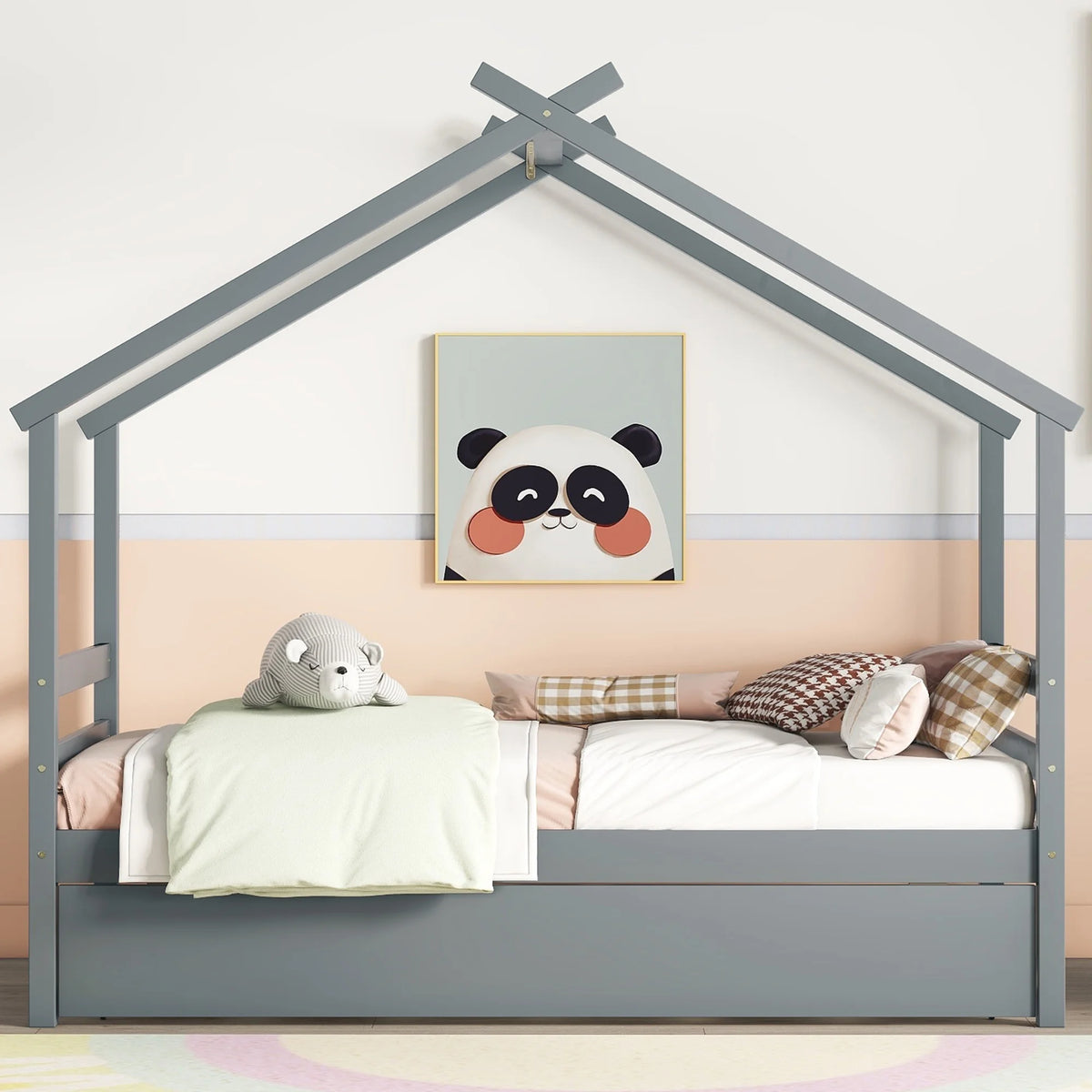 Twin Size White Bed Frame with Trundle S35927