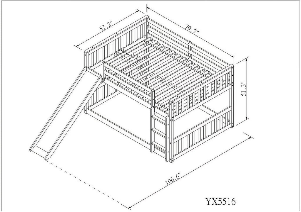 White Full over Full Wood Bunk Bed with Slide and Ladder V74605