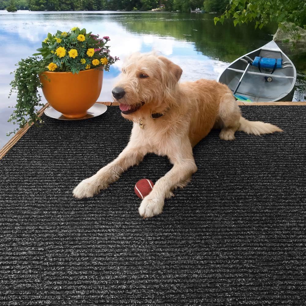 Heavy-Duty Ribbed Indoor Outdoor Carpet with Rubber Marine Backing Charcoal Black 6 Feet X 15 Feet G610