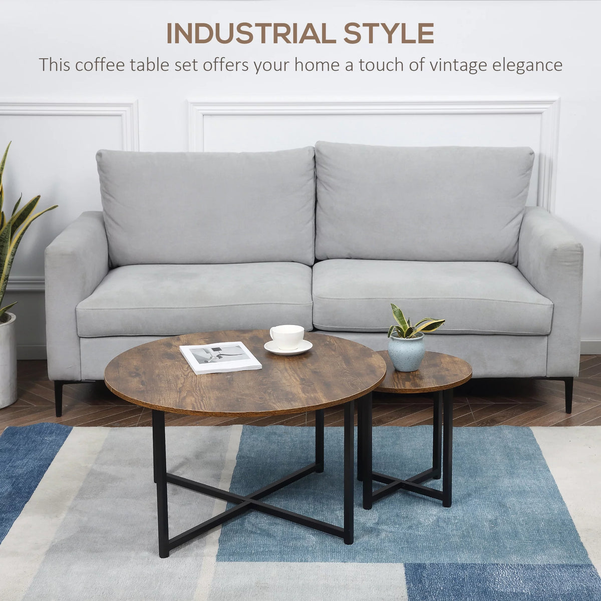 Round Coffee Table Set of 2 with Metal Frame W693417