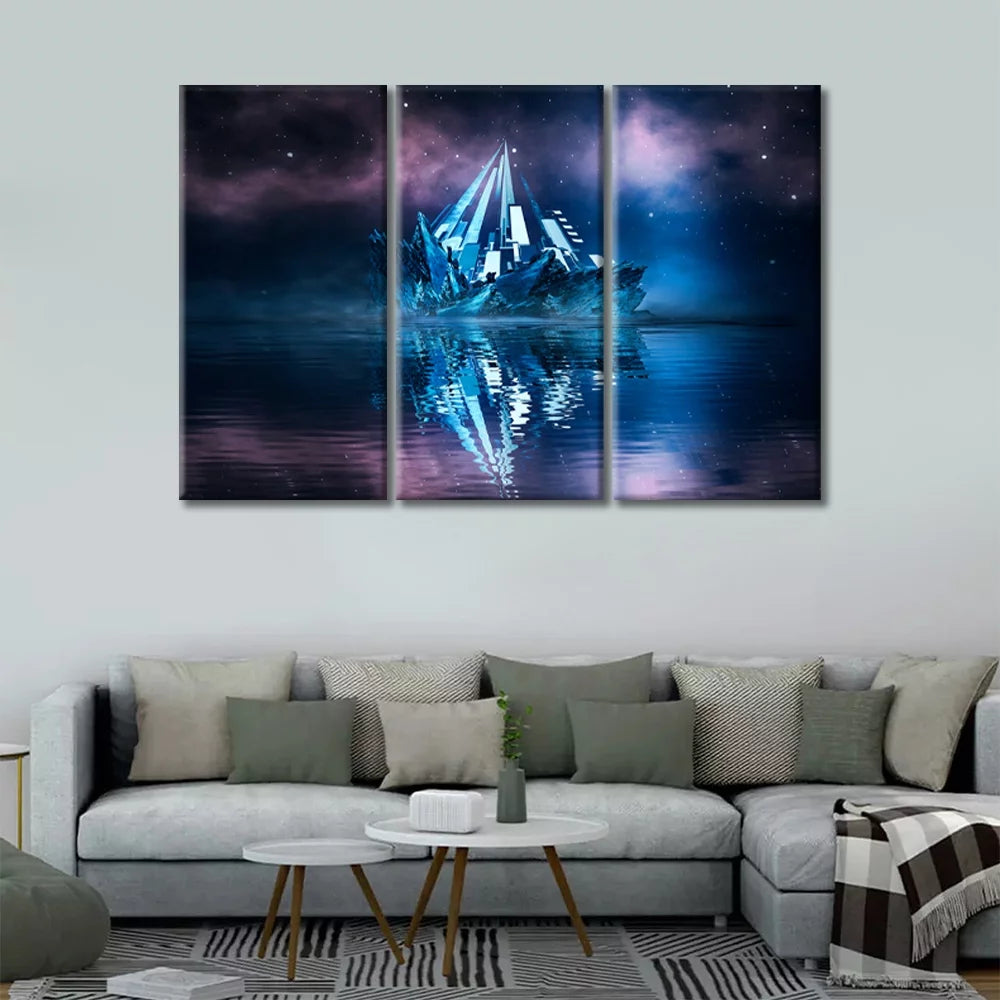 3PCS Framed Canvas Wall Art Set, 60"x40" Abstract Neon City R951559