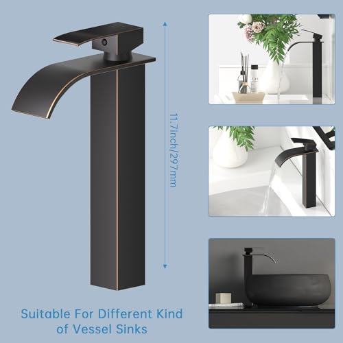 Matte Black Single Handle Waterfall Bathroom Faucet with Pop Up Drain E977351
