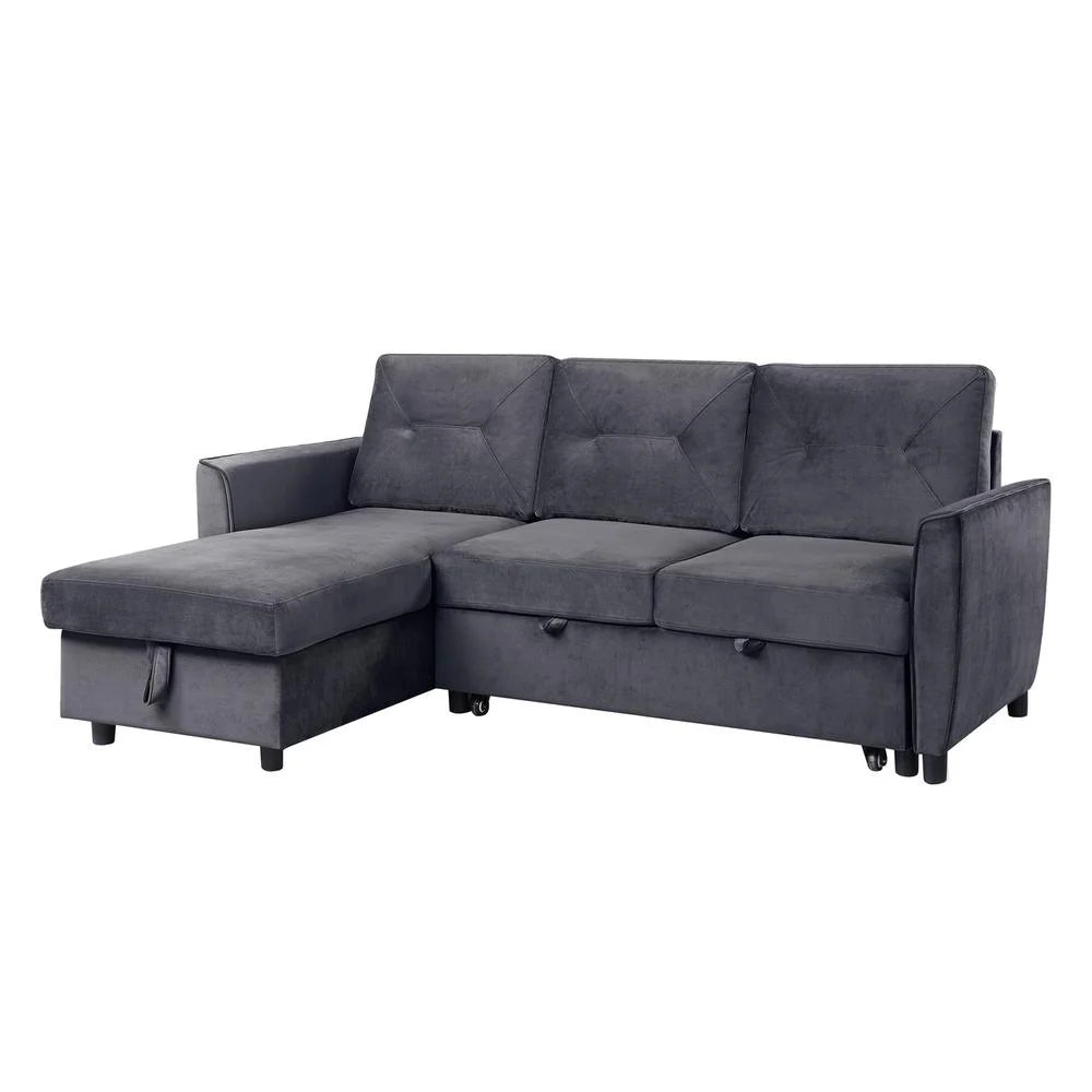 Dark Gray Velvet Reversible Sleeper Sectional Sofa with Storage Chaise G842