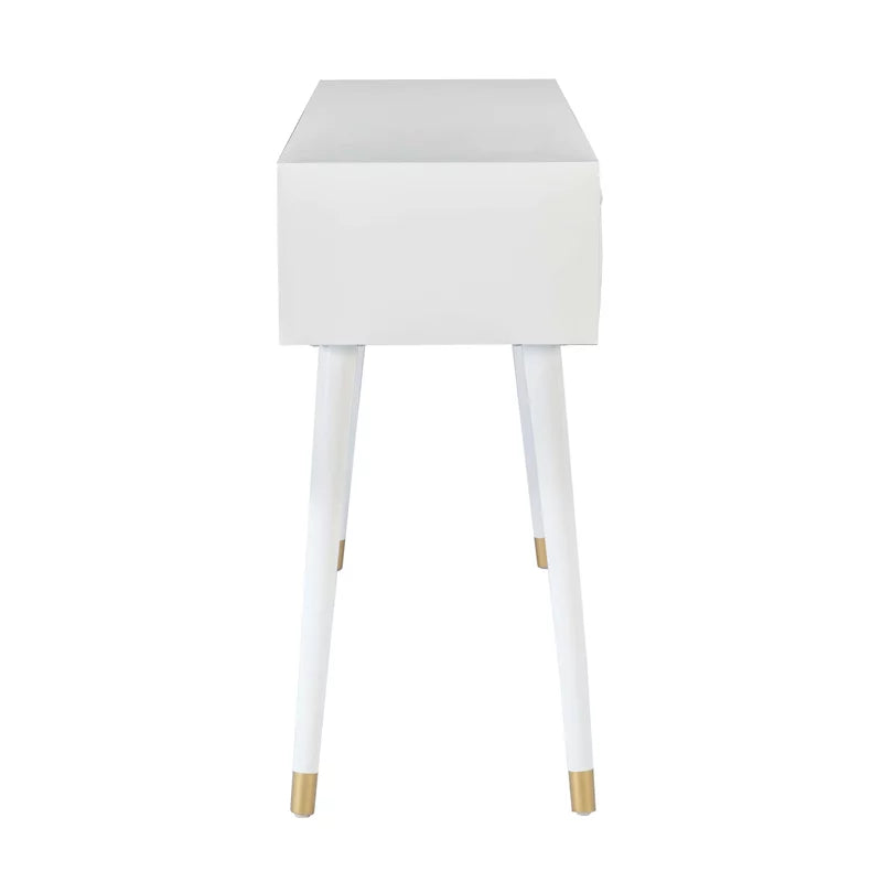 Glossy White Wood Console Table with Drawers D562