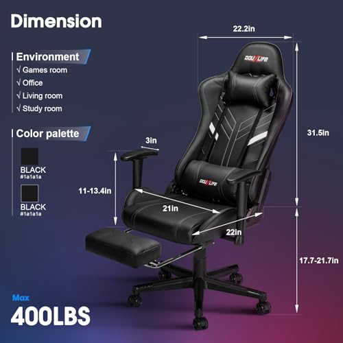 Black Ergonomic Gaming Chair with Footrest F705