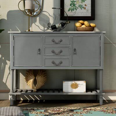 Gray Console Table with 3 Drawers D21108