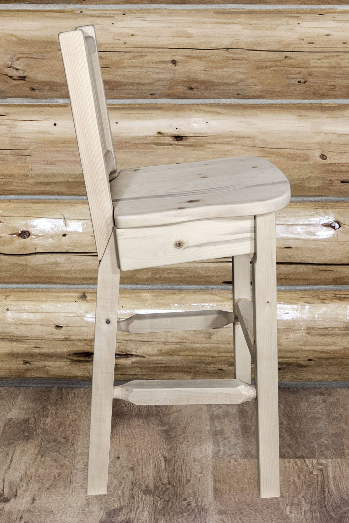 Counter Height Back Barstool with Laser Engraved Wolf Design S8734