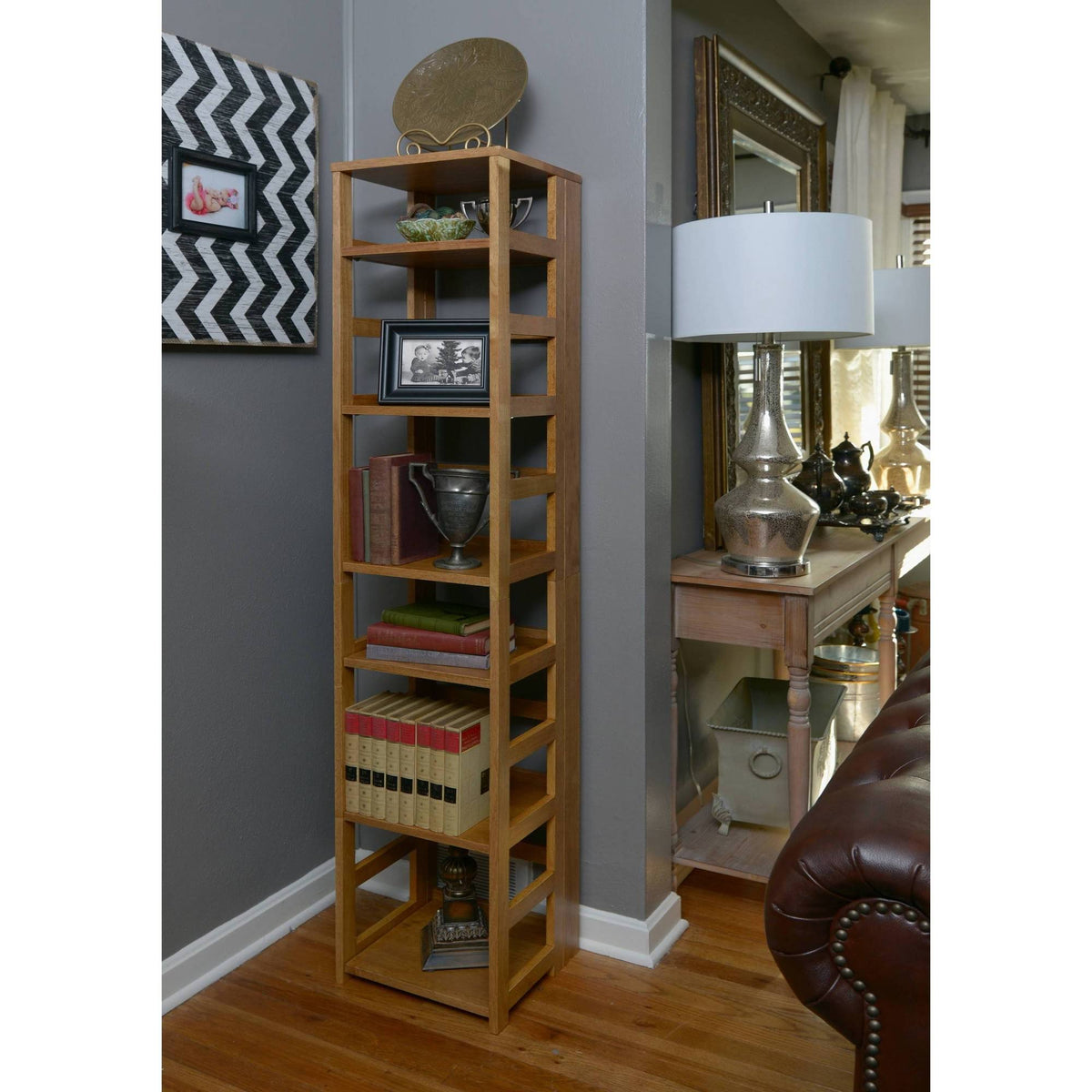 67x22 High Square Folding Bookcase Medium Oak N99903