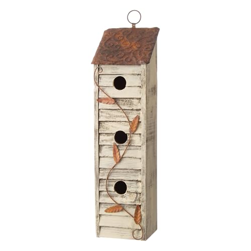 18" Hanging Washed White Distressed Solid Wood Birdhouse M790987