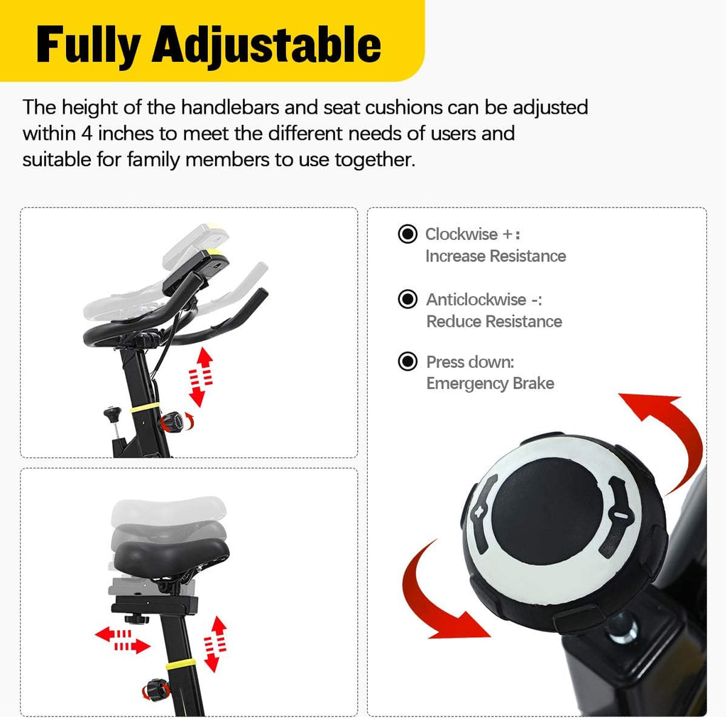 Indoor Cycling Bike Stationary Exercise Bike with LCD Monitor and Clip in Pedals H457