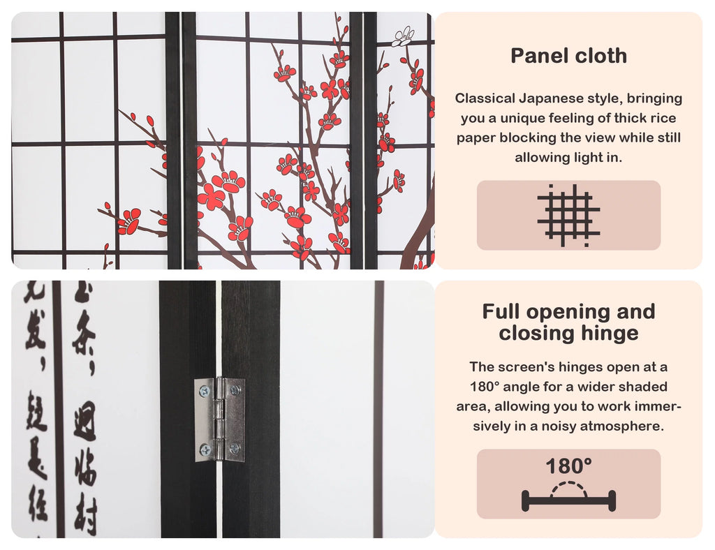 4 Panel 6Ft Wood Folding Privacy Screen T4396