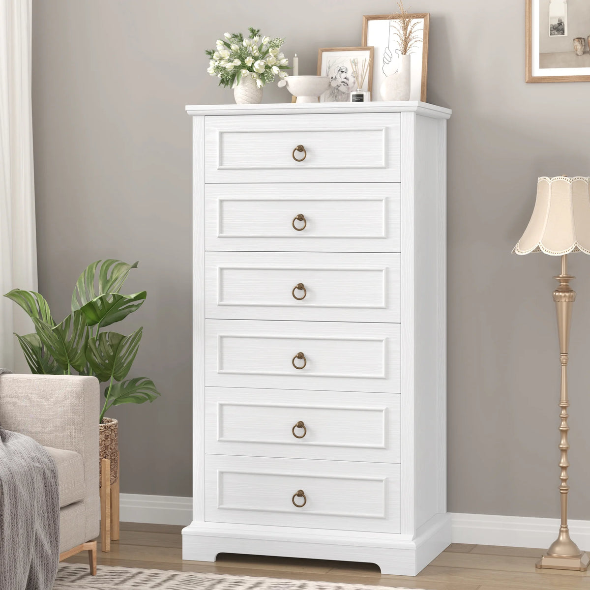 White 6 Drawer Wood Dresser I270