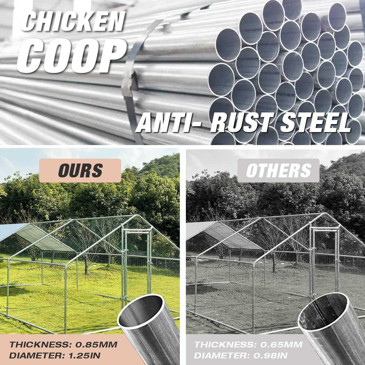Large Metal Walk-in Chicken Coop with Waterproof Cover P984