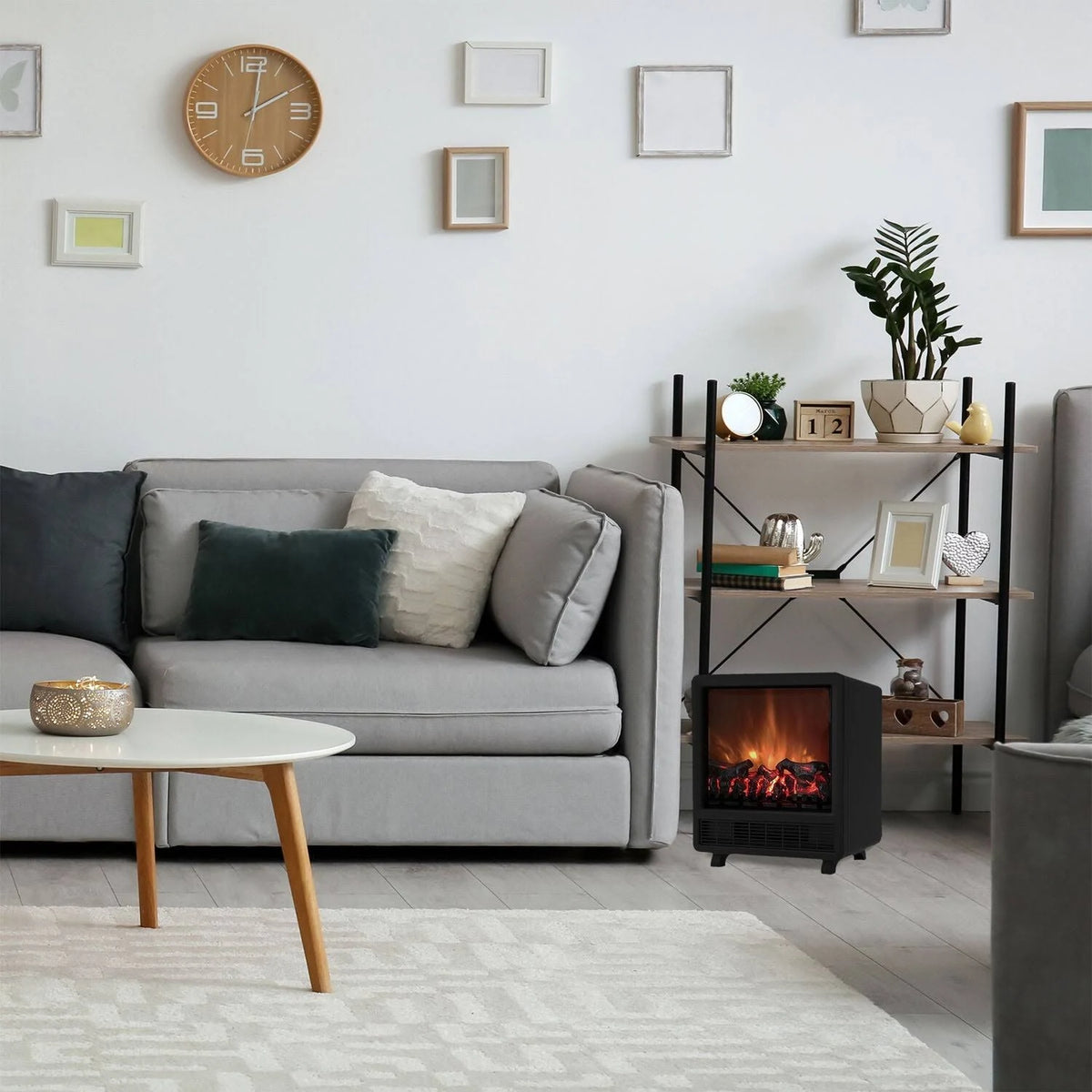 Black Electric Fireplace with Wood Log Insert V156061