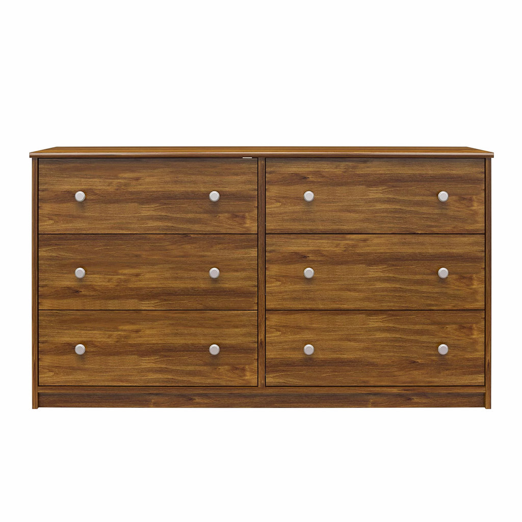 Brown Oak 6 Drawer Wide Dresser B893