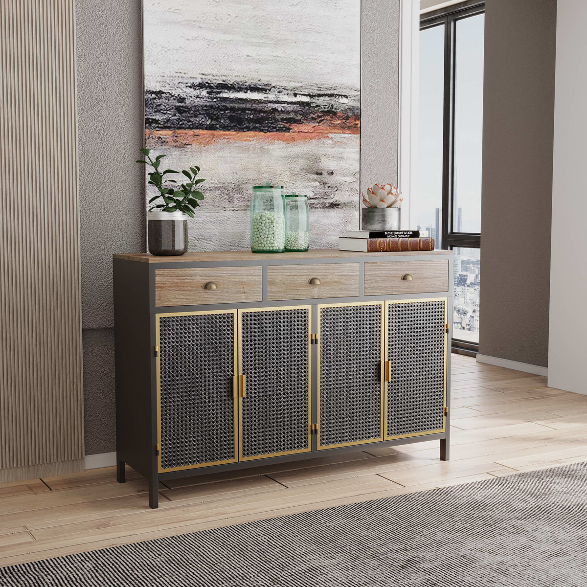47.64" Wide 2 Doors 3 Drawer Sideboard Storage Cabinet J66430