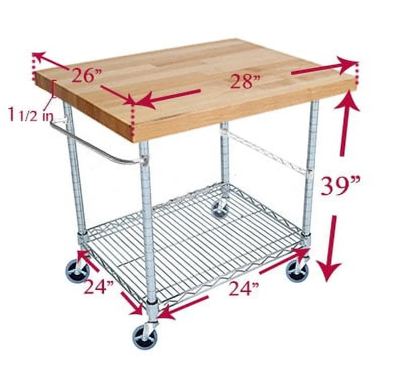 2 Tier Gourmet Cart with Maple Butcher Block Top A886